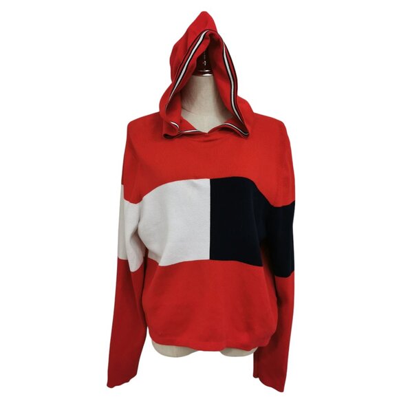 TOMMY HILFIGER COLOUR -BLOCKED HOODIE SWEATER - Picture 1 of 7